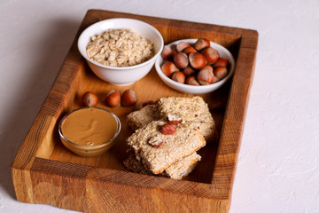 protein bars granola with hazelnuts and peanut butter, healthy snack