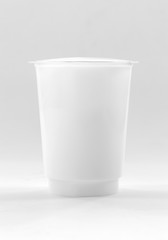 blank packaging white plastic cup for yogurt dairy product on white background