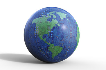 circuit board digital world concept 3d illustration whith a white background