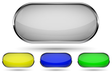 Colored oval glass buttons with metal frame