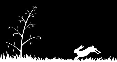 Silhouette of hare in the grass.