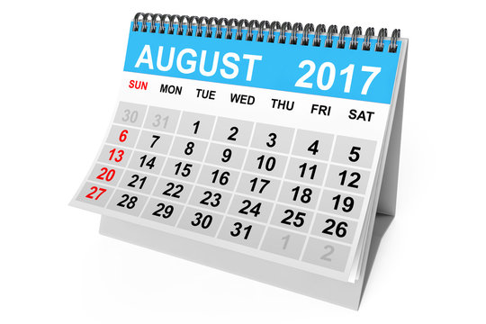 Calendar August 2017. 3d Rendering