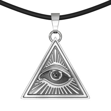 Masonic Symbol Concept.  All Seeing Eye inside Pyramid Triangle as Coulomb Amulet. 3d Rendering