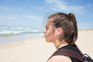 Fototapeta na wymiar profile girl cute beach summer depressed