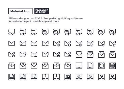 Email and Message Icon.Material Outline Icons set for website and mobile app ,Pixel perfect icon, Editable Stroke.