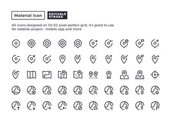 Map and Location Icon.Material Outline Icons set for website and mobile app ,Pixel perfect icon, Editable Stroke.
