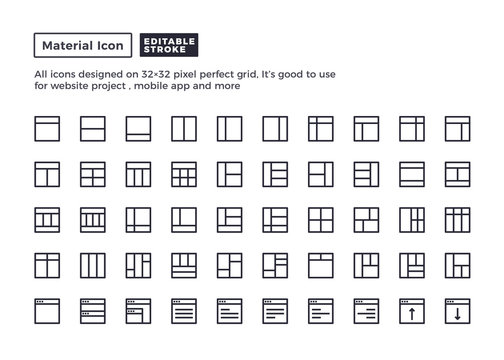 Web Layout Icon.Material Outline Icons Set For Website And Mobile App ,Pixel Perfect Icon, Editable Stroke.