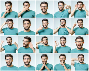 Fototapeta Set of young man's portraits with different emotions obraz