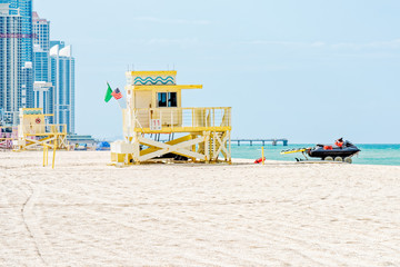 Lifeguard Tower #11 on Haulover Beach with jetski ready, Miami, Florida