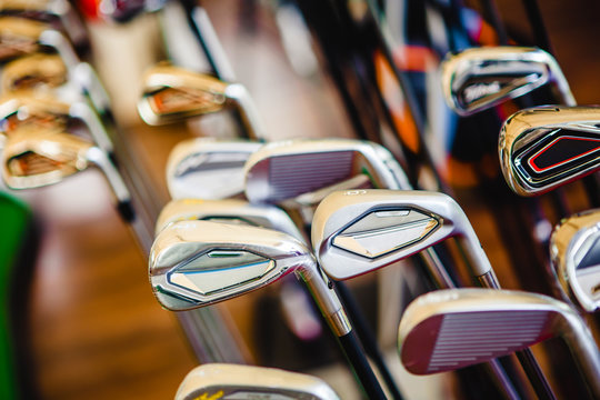 A shiny metal golf clubs for sale