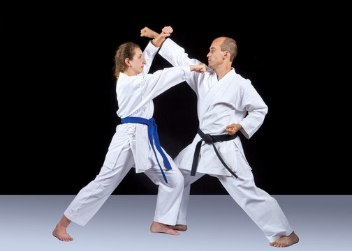 Karate technique is trained by adult athletes