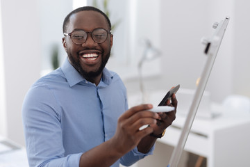 Happy nice man being in a great mood