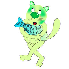 cat and fish  cartoon vector 