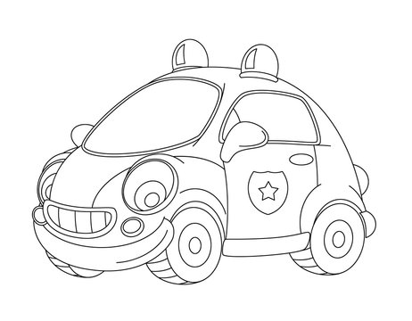 recommend clip art: Cartoon police car isolated - coloring page / illustration for children