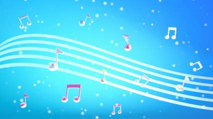 Cute cartoon music notes. 3d render picture.