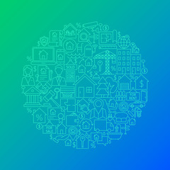 Line Real Estate Icons Circle