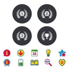 Laurel wreath award icons. Prize cup for winner.