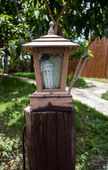 Pillars and lanterns in the yard.