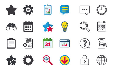 Calendar and star signs. Checklist, gear.