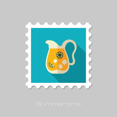 Jug of lemonade with slices citrus and ice stamp