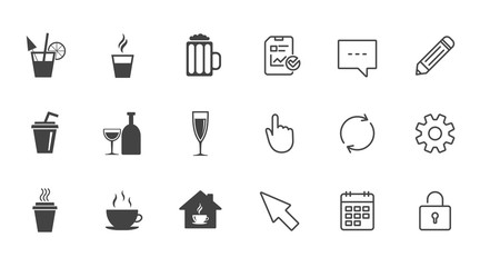 Tea, coffee and beer icons. Alcohol drinks.