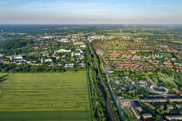 Panorama flight over the east of Hamburg Germany