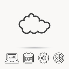 Cloud icon. Overcast weather sign. Meteorology symbol. Notebook, Calendar and Cogwheel signs. Download arrow web icon. Vector