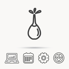 Medical clyster icon. Enema with water drops sign. Notebook, Calendar and Cogwheel signs. Download arrow web icon. Vector