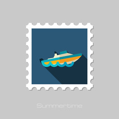 Speed boat stamp. Summer. Vacation