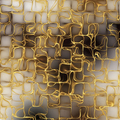 Obraz premium Abstract glowing golden ripples and black smoky shapes. Psychedelic fractal texture. Digital art. 3D rendering.