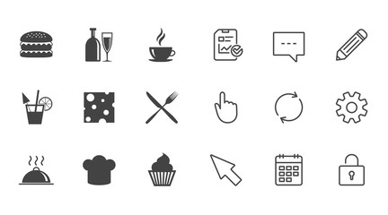 Food, drink icons. Coffee and hamburger signs.