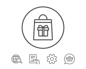 Shopping bag with Gift box line icon.