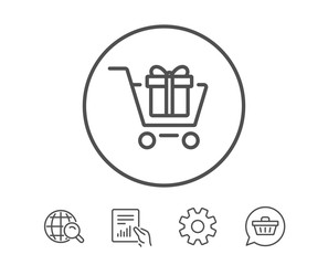 Shopping cart with Gift box line icon.