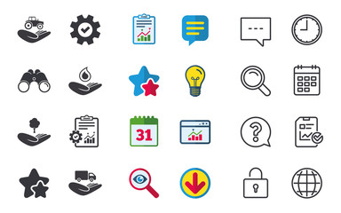 Helping hands icons. Protection and insurance.