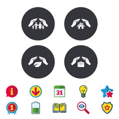 Hands insurance icons. Human life-assurance.