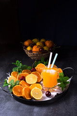 Orange lemonade with lemon and mint