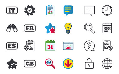 Language icons. IT, ES, FR and GB translation.