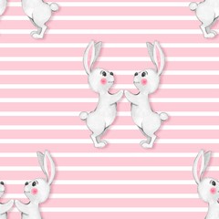 Seamless pattern with cartoon white rabbits 2