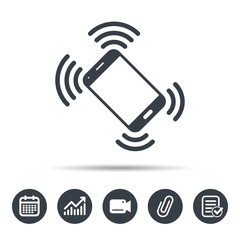 Smartphone call icon. Mobile phone communication symbol. Calendar, chart and checklist signs. Video camera and attach clip web icons. Vector