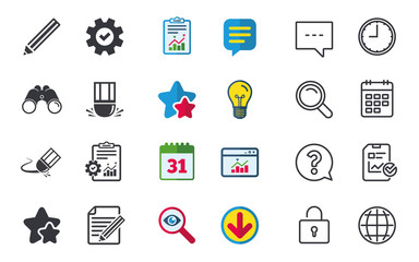 Pencil icon. Edit document file. Eraser sign.