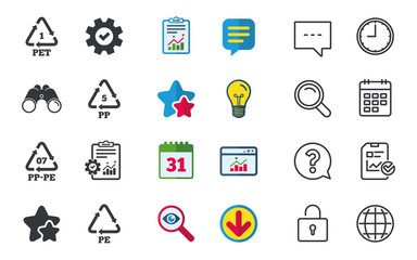PET, PP-pe and PP. Polyethylene terephthalate.