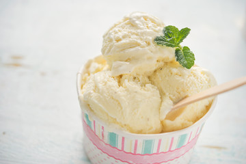 Vanilla ice cream with stick of mint