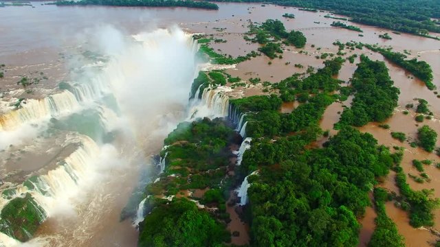 Largest Waterfall in the World. Rare Aerial View of Devil’s Throat, Iguazu Falls