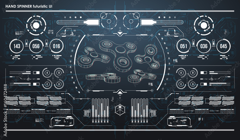 Poster hud infographic elements with hand spinner. futuristic user interface. abstract virtual graphic.