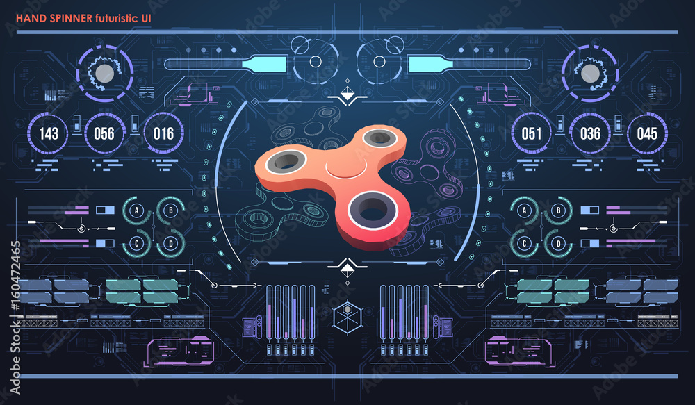 Poster hud infographic elements with hand spinner. futuristic user interface. abstract virtual graphic.