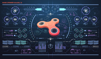 HUD infographic elements with hand spinner. Futuristic user interface. Abstract virtual graphic.