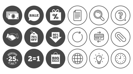 Sale discounts icon. Shopping, deal signs.