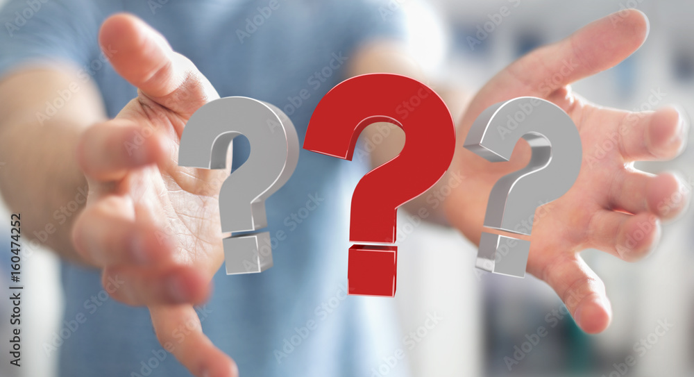 Poster businessman using 3d rendering question marks