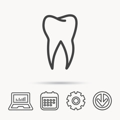 Tooth icon. Dental stomatology sign. Dentistry symbol. Notebook, Calendar and Cogwheel signs. Download arrow web icon. Vector