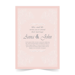 Invitation card, Wedding card with ornament on pink background